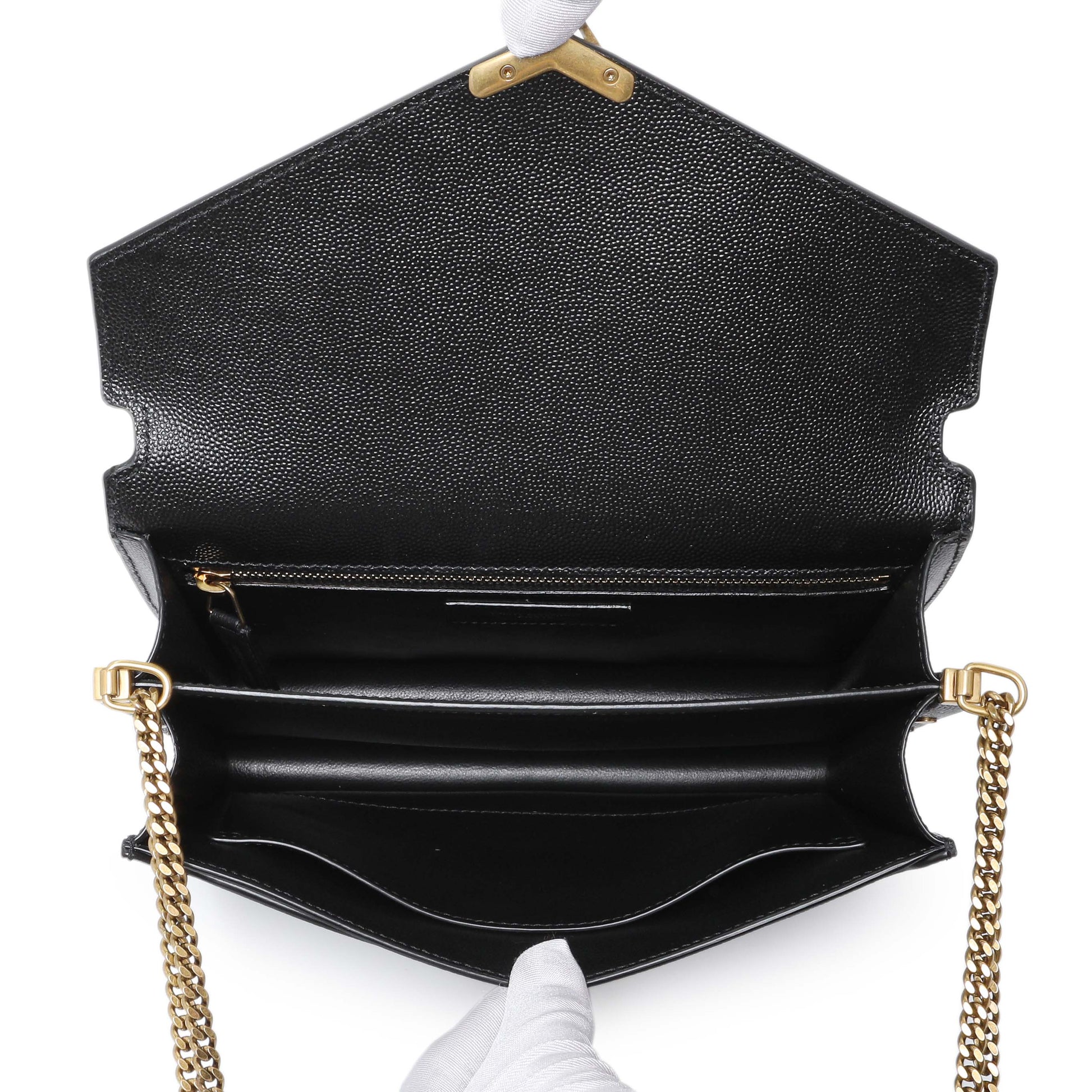 Exclusive Saint Laurent Black Grain De Poudre Monogram Cassandra Clasp Bag — Top View