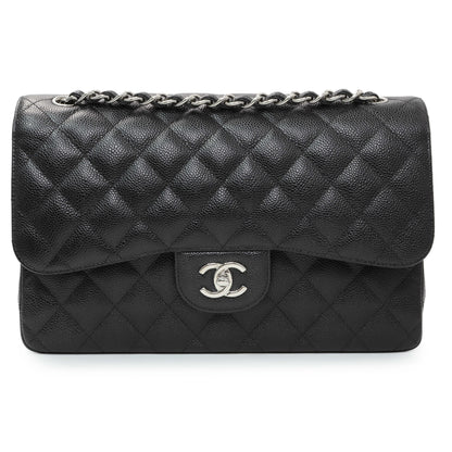 Exclusive Chanel Black Caviar Jumbo Classic Double Flap — Front View