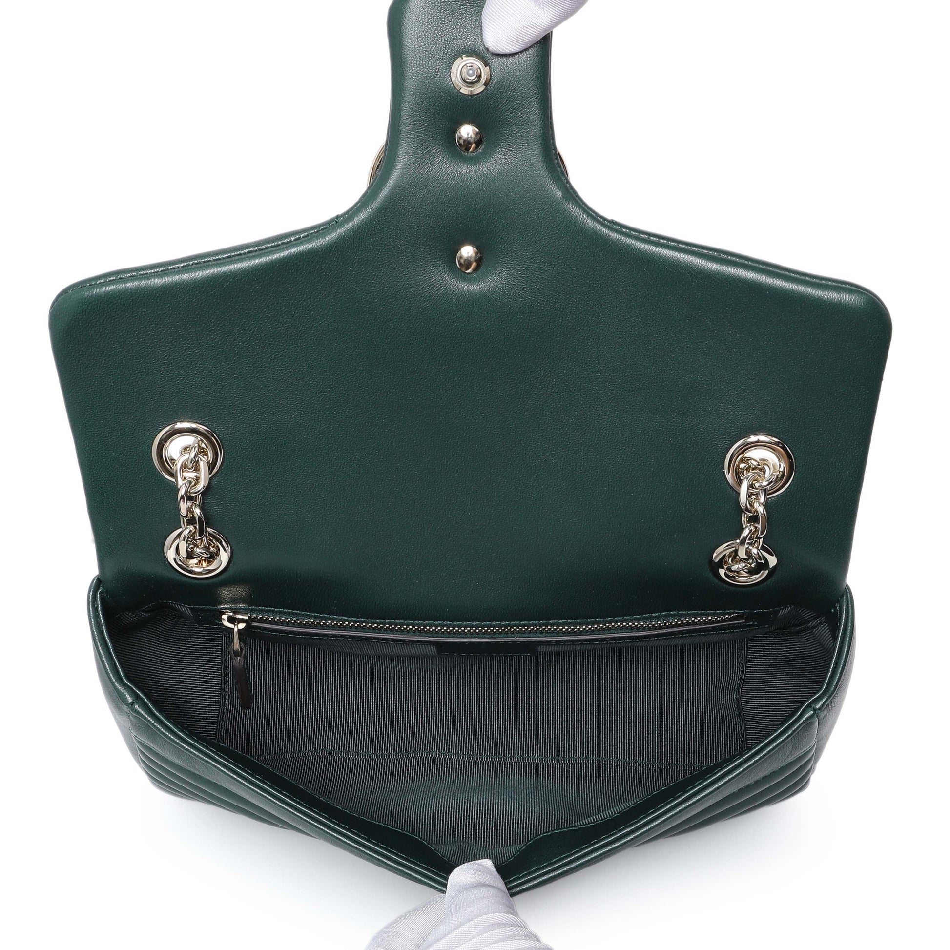 Exclusive Gucci Green Lambskin Matelasse Medium GG Marmont Shoulder Bag NM — Top View