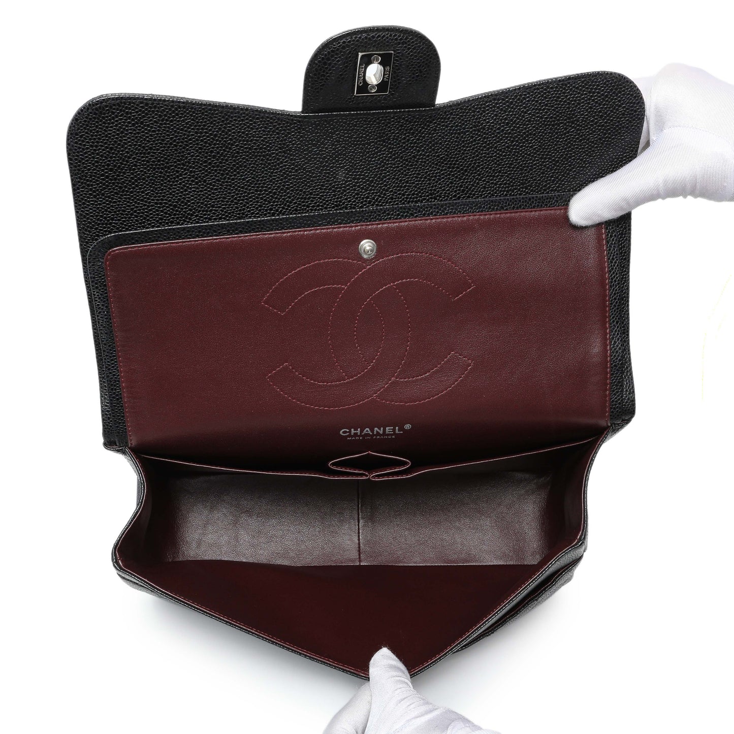 Exclusive Chanel Black Caviar Jumbo Classic Double Flap — Alternate View 8