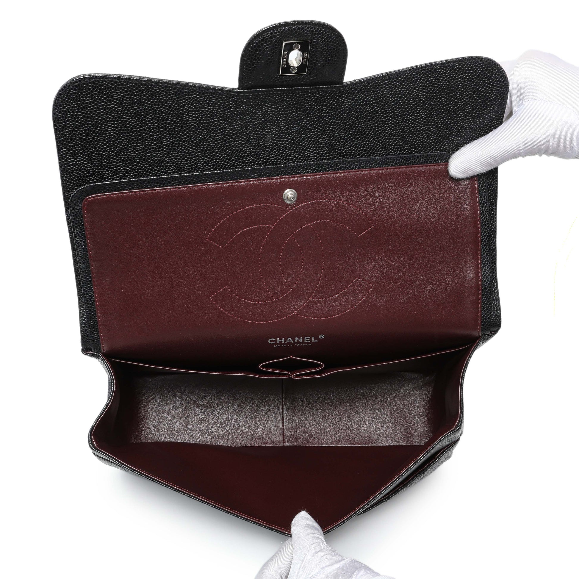 Exclusive Chanel Black Caviar Jumbo Classic Double Flap — Alternate View 8