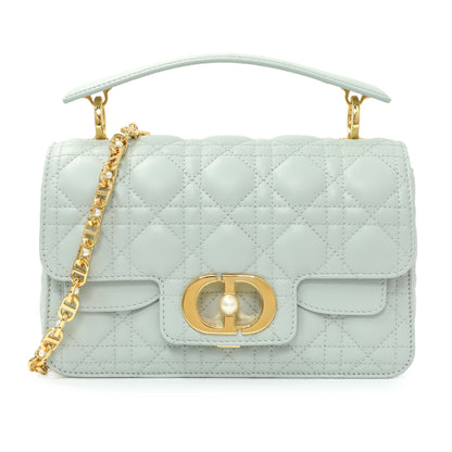 Exclusive Christian Dior Light Blue Lambskin Cannage Small Jolie Top Handle Bag — Front View