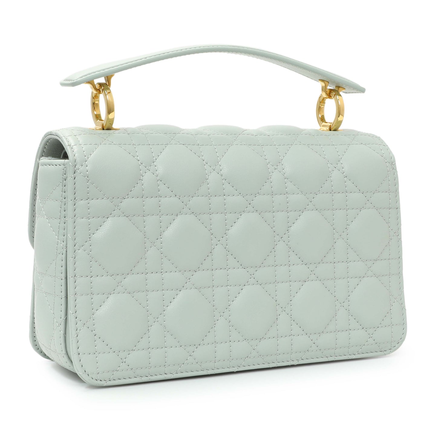 Exclusive Christian Dior Light Blue Lambskin Cannage Small Jolie Top Handle Bag — Side View