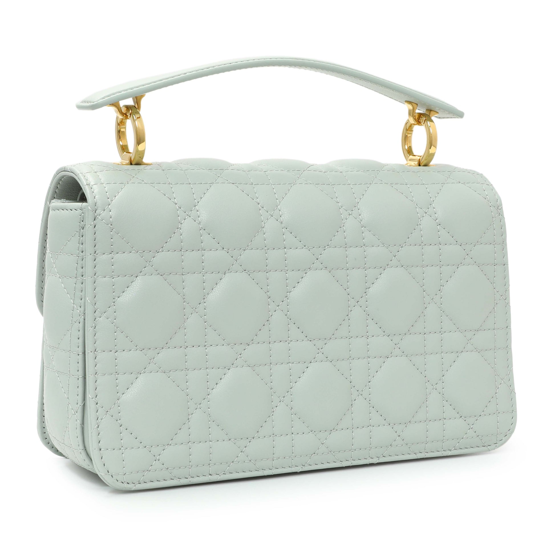 Exclusive Christian Dior Light Blue Lambskin Cannage Small Jolie Top Handle Bag — Side View