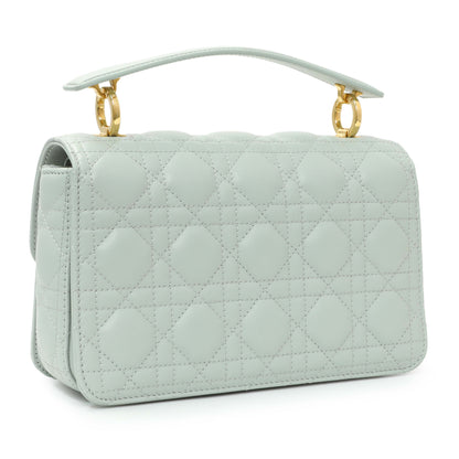 Exclusive Christian Dior Light Blue Lambskin Cannage Small Jolie Top Handle Bag — Side View