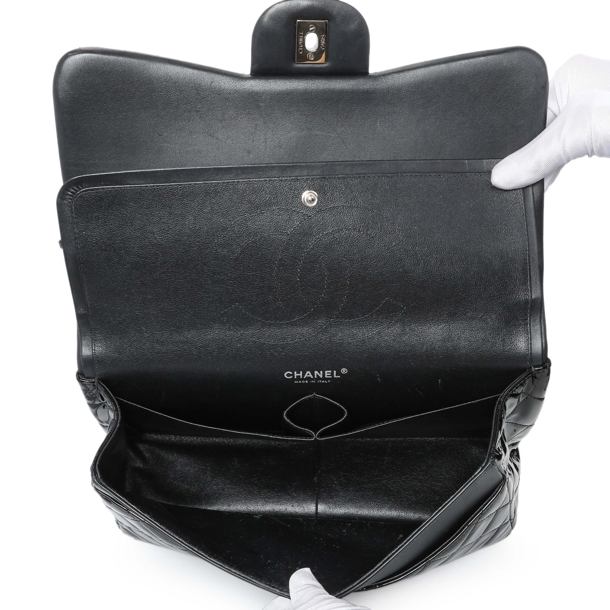 Exclusive Chanel Black Quilted Patent Jumbo Double Flap — Alternate View 8