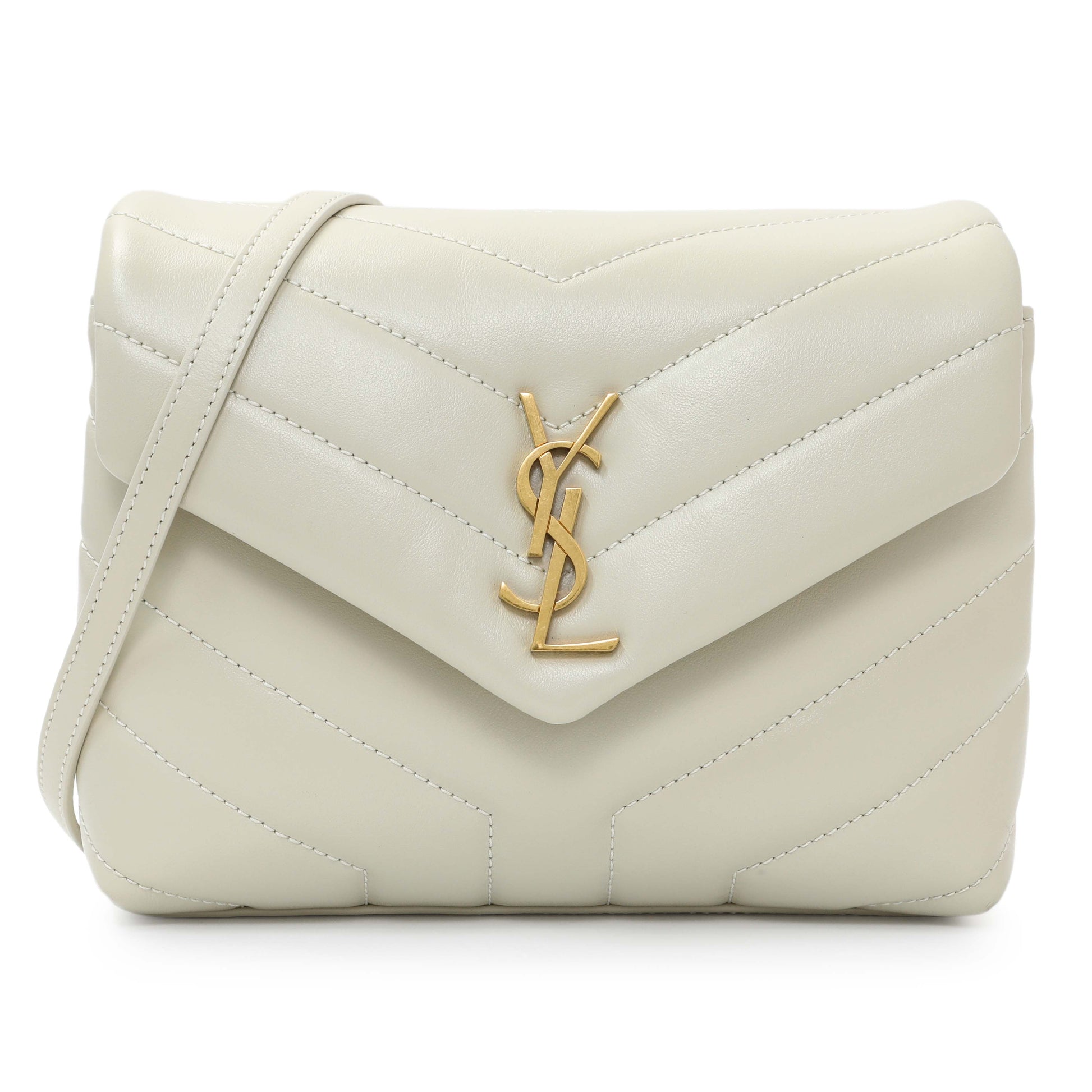 Exclusive Saint Laurent Crema Calfskin Monogram Toy Loulou Crossbody — Front View