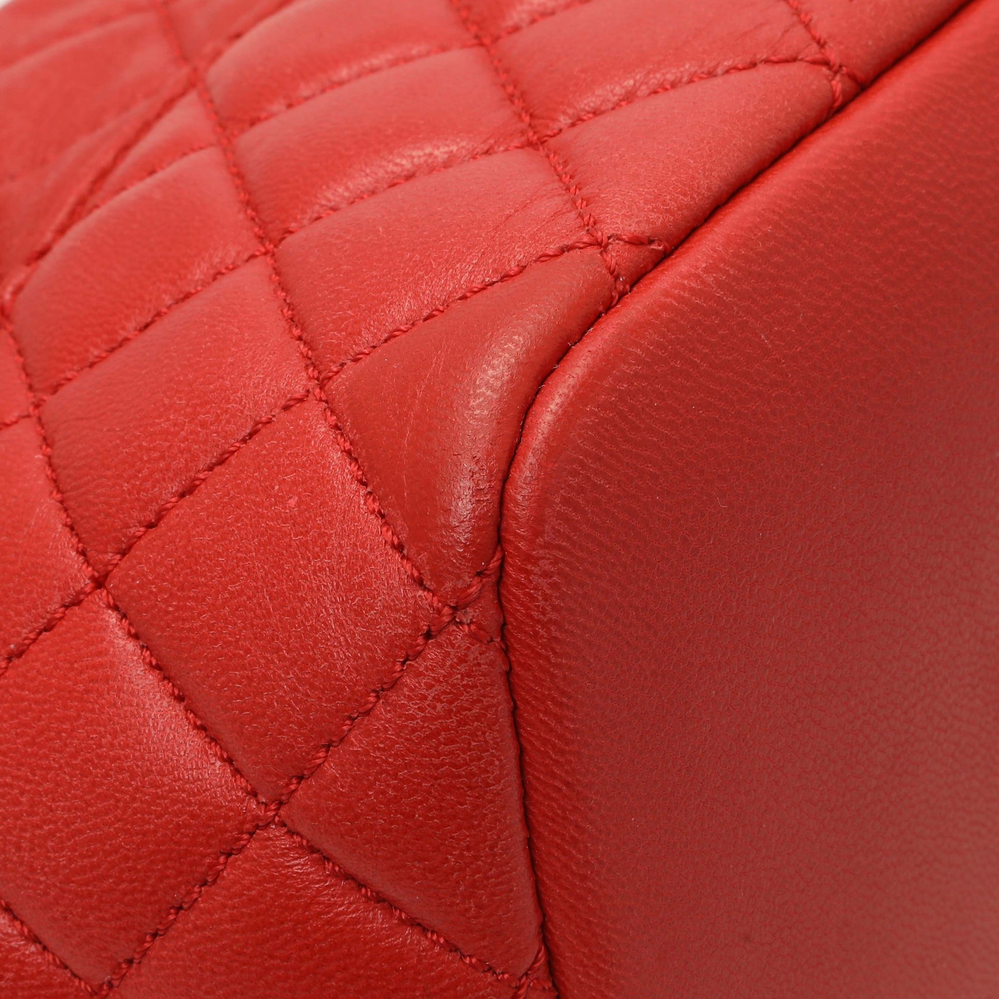 Exclusive Chanel Red Quilted Lambskin Small Hobo — Detail View