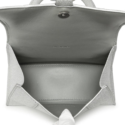 Exclusive Balenciaga Silver Sparkling Fabric Hourglass Top Handle Bag XS — Top View