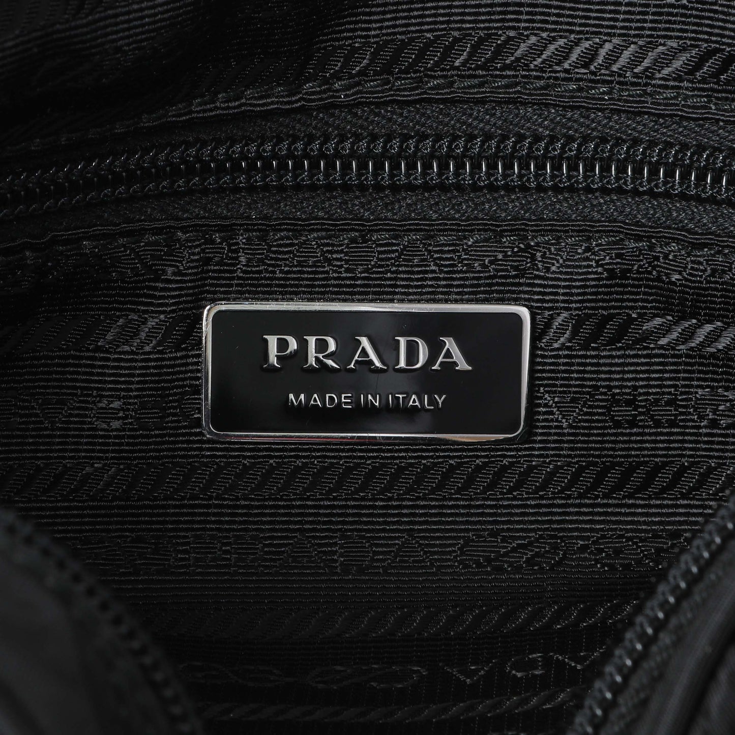 Exclusive Prada Black Re-Nylon Vela Saffiano Pocket Double Zip Shoulder Bag — Detail View