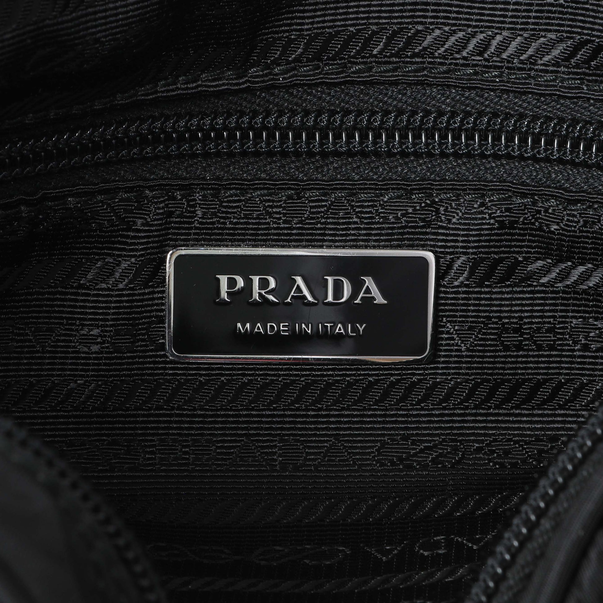 Exclusive Prada Black Re-Nylon Vela Saffiano Pocket Double Zip Shoulder Bag — Detail View