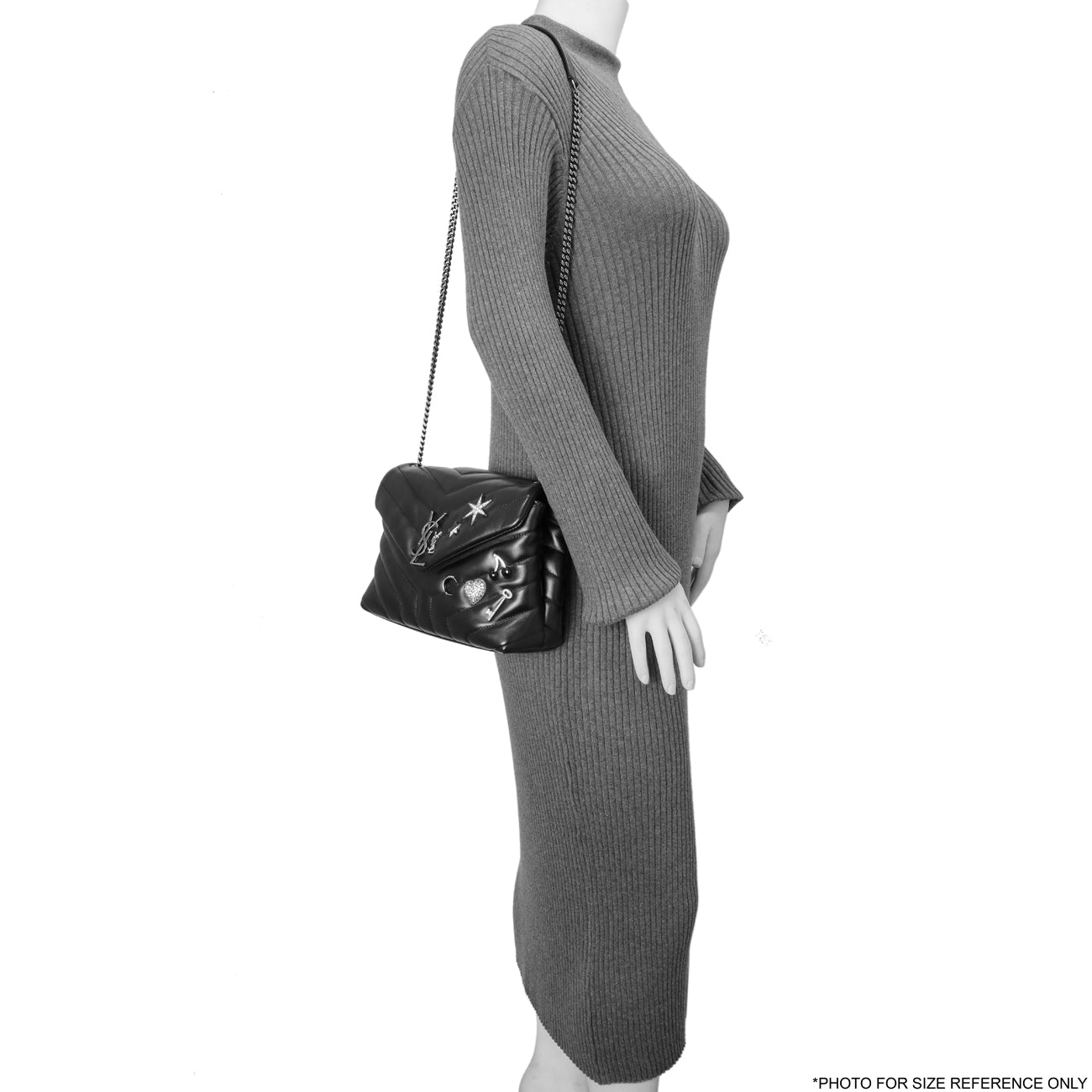 Exclusive Saint Laurent Black Calfskin Y Quilted Monogram Small Charm Loulou Chain Satchel — Alternate View 11