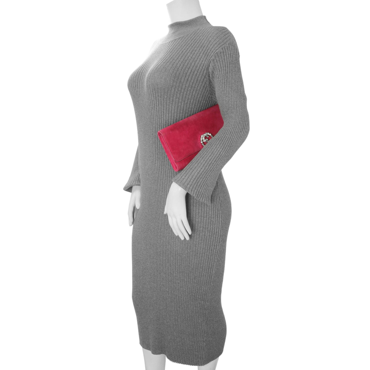 Exclusive Gucci Pink Suede Crystal Interlocking Clutch — Alternate View 7