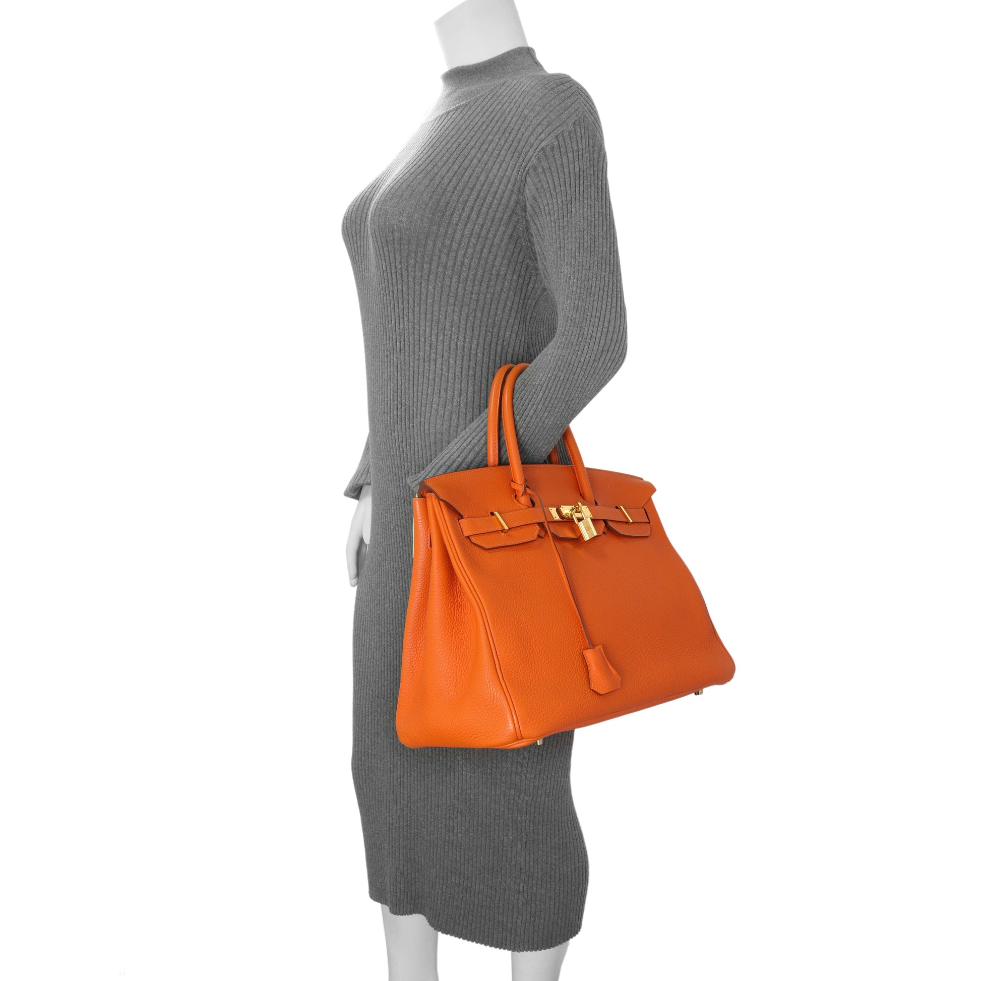 Exclusive Hermes Orange Clemence Birkin 35 — Alternate View 13