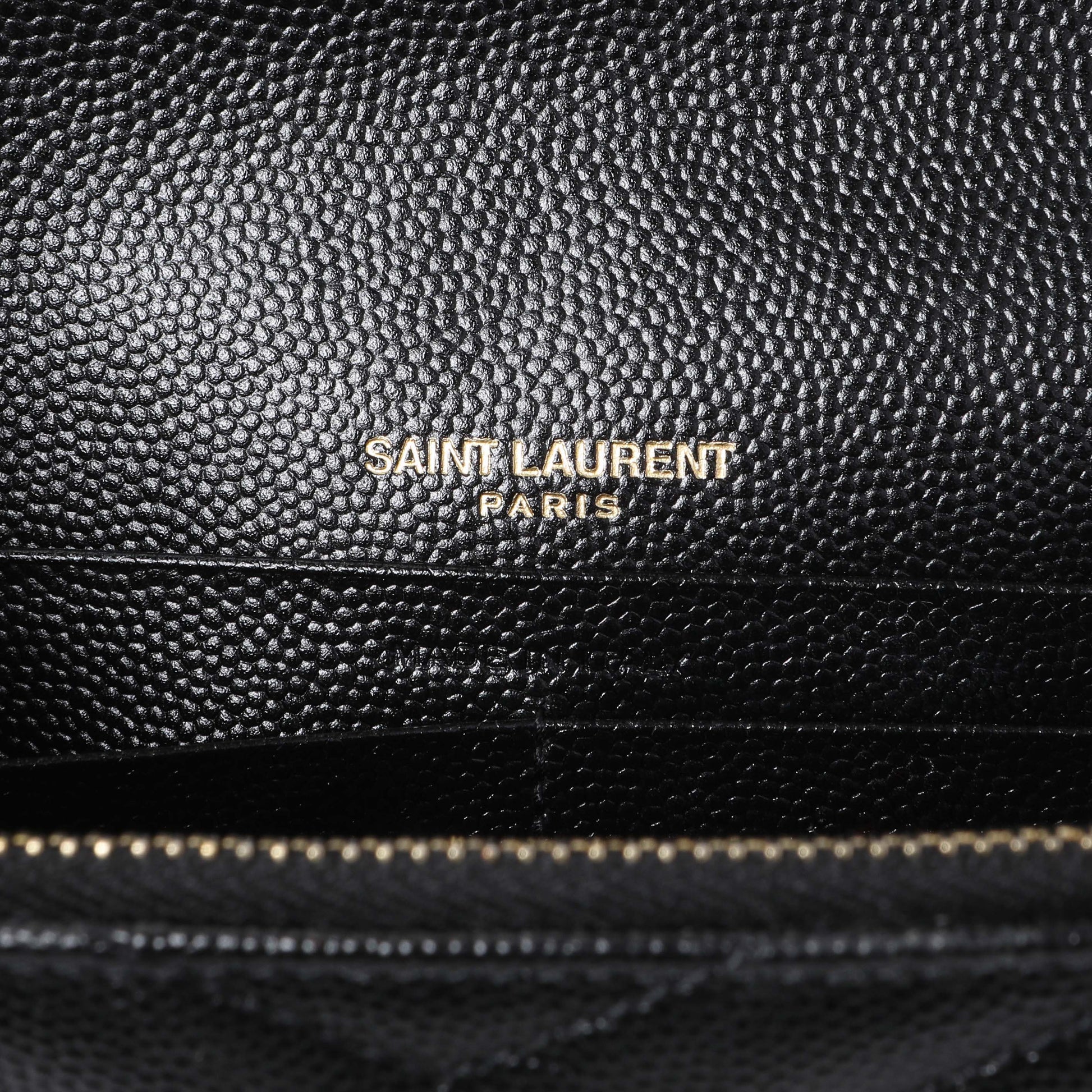 Exclusive Saint Laurent Black Grain De Poudre Matelasse Chevron Monogram Envelope Chain Wallet — Detail View