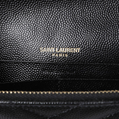 Exclusive Saint Laurent Black Grain De Poudre Matelasse Chevron Monogram Envelope Chain Wallet — Detail View