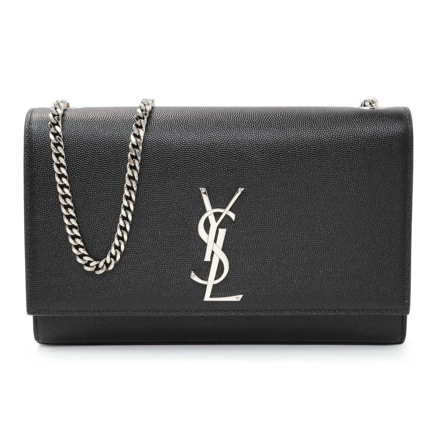 Exclusive Saint Laurent Black Grain De Poudre Medium Monogram Kate Satchel — Front View