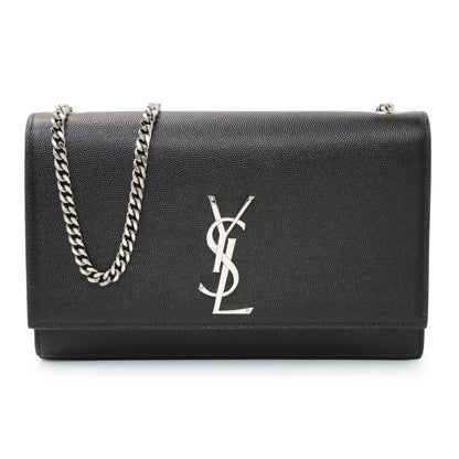 Exclusive Saint Laurent Black Grain De Poudre Medium Monogram Kate Satchel — Front View
