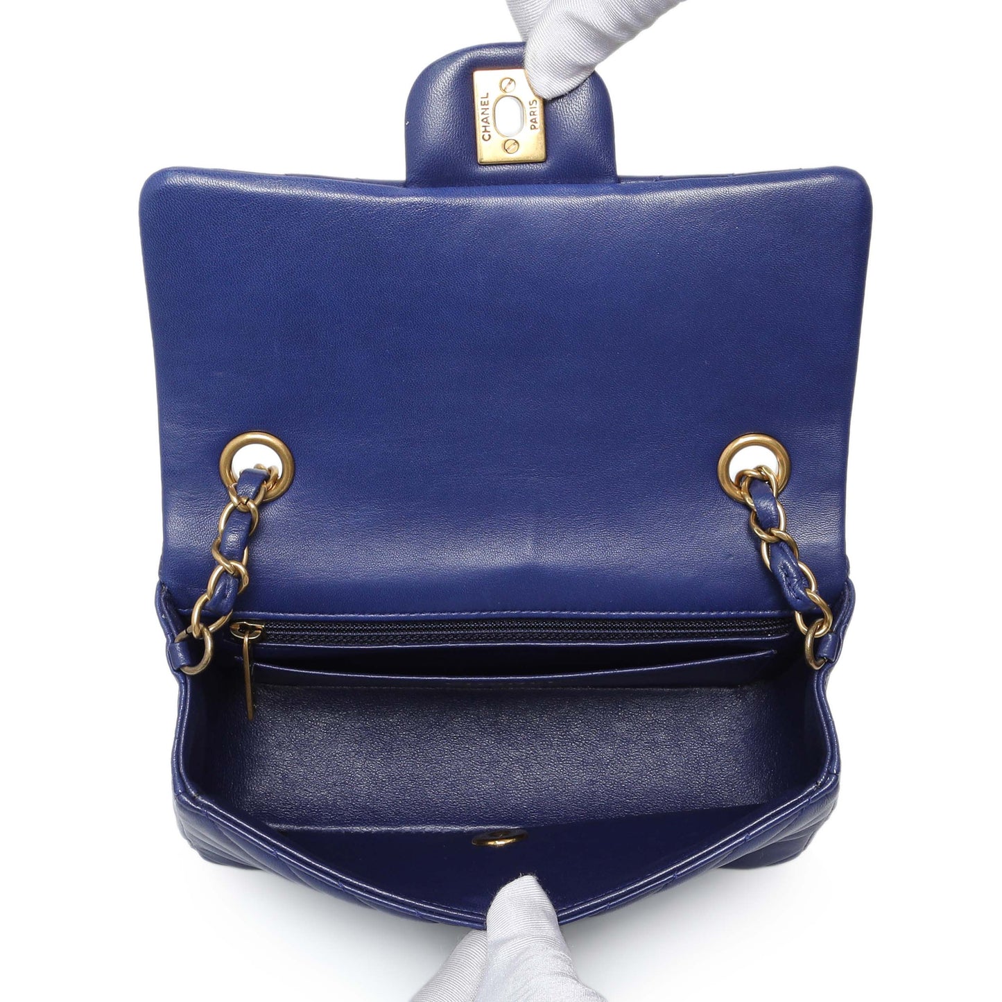 Exclusive Chanel Blue Chevron Quilted Lambskin Mini Rectangular Flap — Alternate View 8