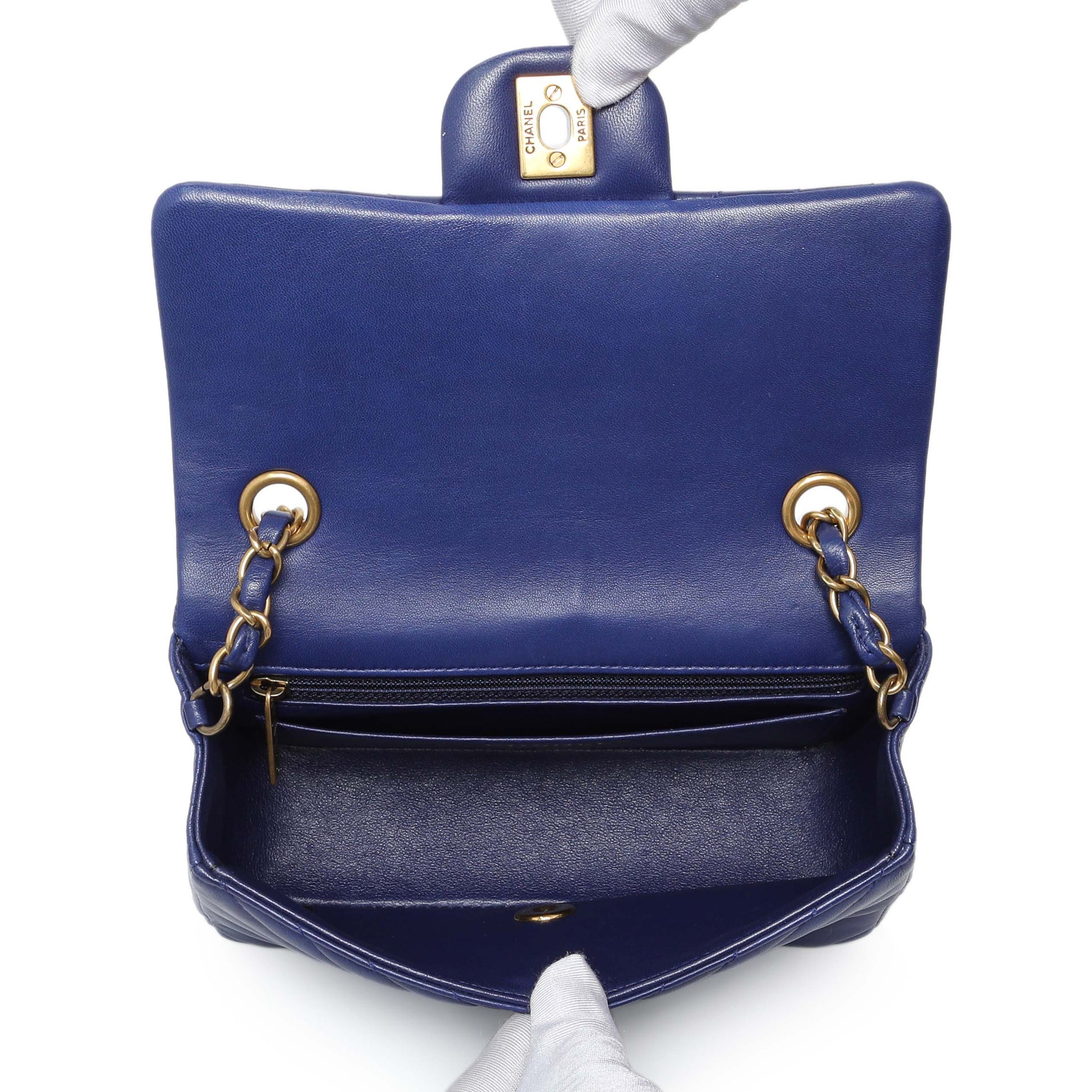 Exclusive Chanel Blue Chevron Quilted Lambskin Mini Rectangular Flap — Alternate View 8