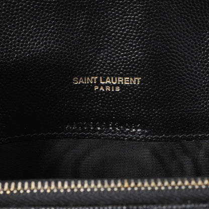 Exclusive Saint Laurent Black Grain De Poudre Matelasse Chevron Monogram Envelope Chain Wallet — Lifestyle View