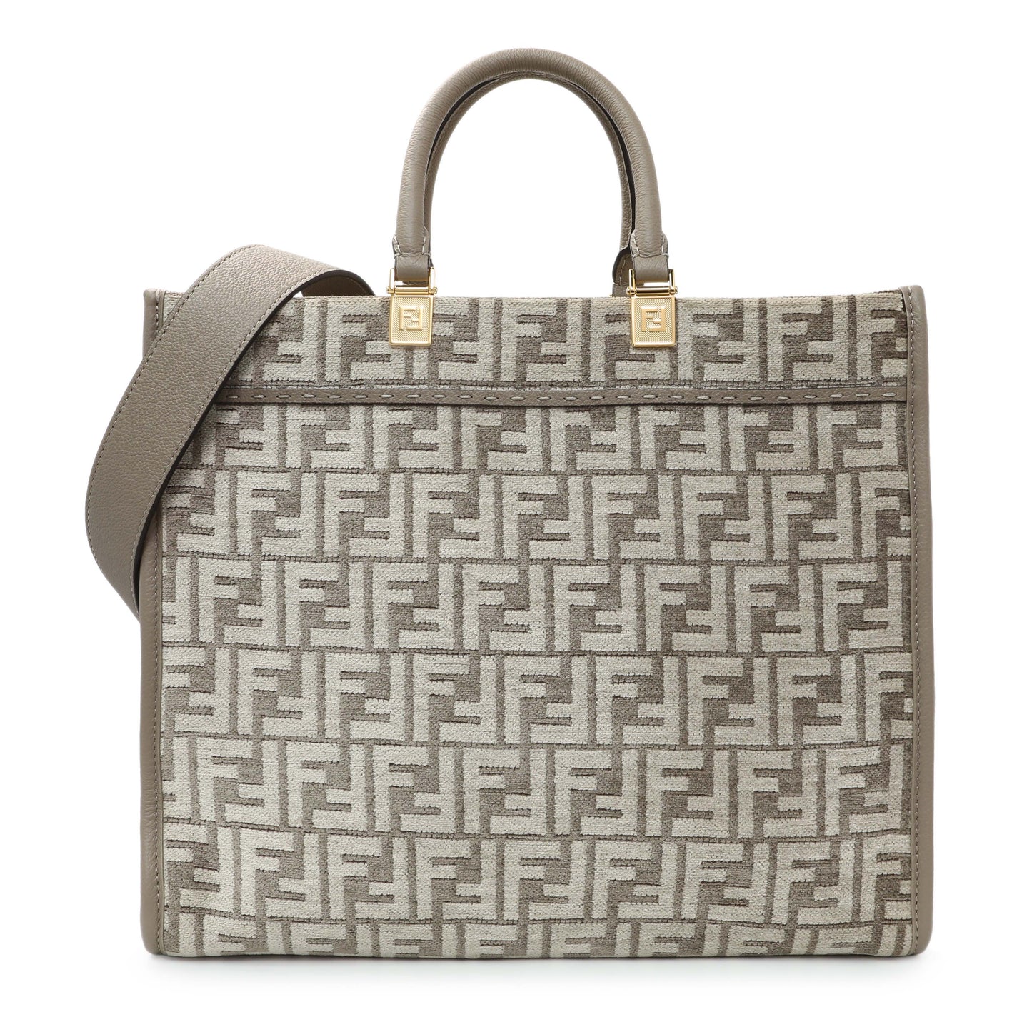 Exclusive Fendi Dove Grey Chenille Vitello Cher Sunshine FF Motif Medium Tote — Front View
