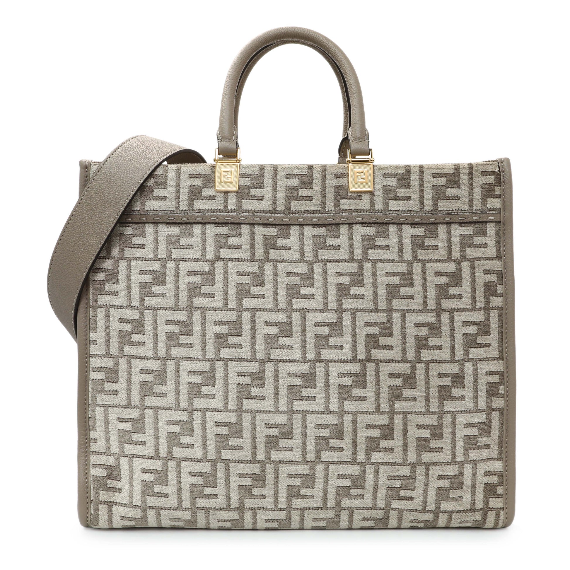 Exclusive Fendi Dove Grey Chenille Vitello Cher Sunshine FF Motif Medium Tote — Front View