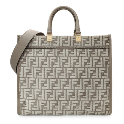 Exclusive Fendi Dove Grey Chenille Vitello Cher Sunshine FF Motif Medium Tote — Front View
