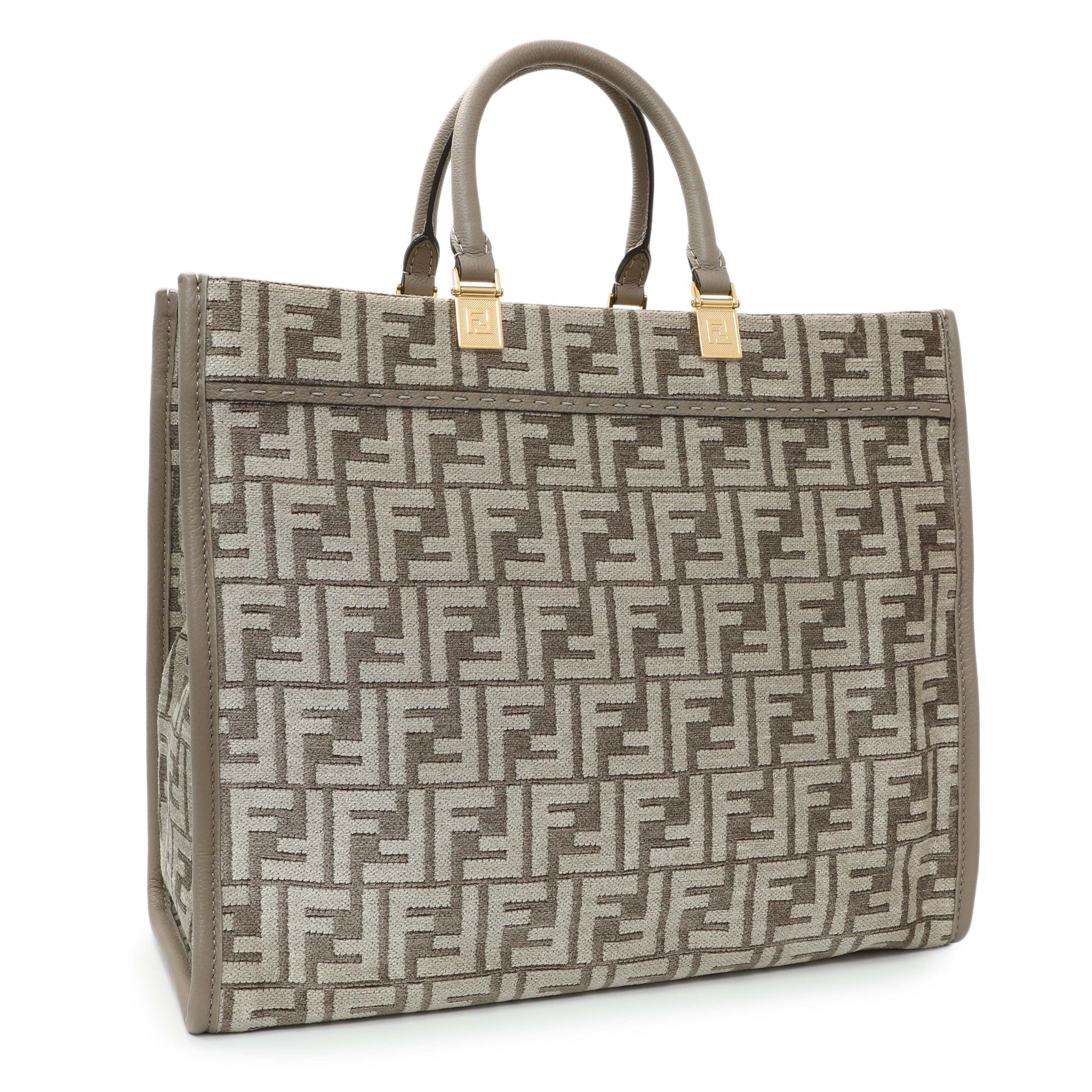 Exclusive Fendi Dove Grey Chenille Vitello Cher Sunshine FF Motif Medium Tote — Side View