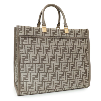 Exclusive Fendi Dove Grey Chenille Vitello Cher Sunshine FF Motif Medium Tote — Side View