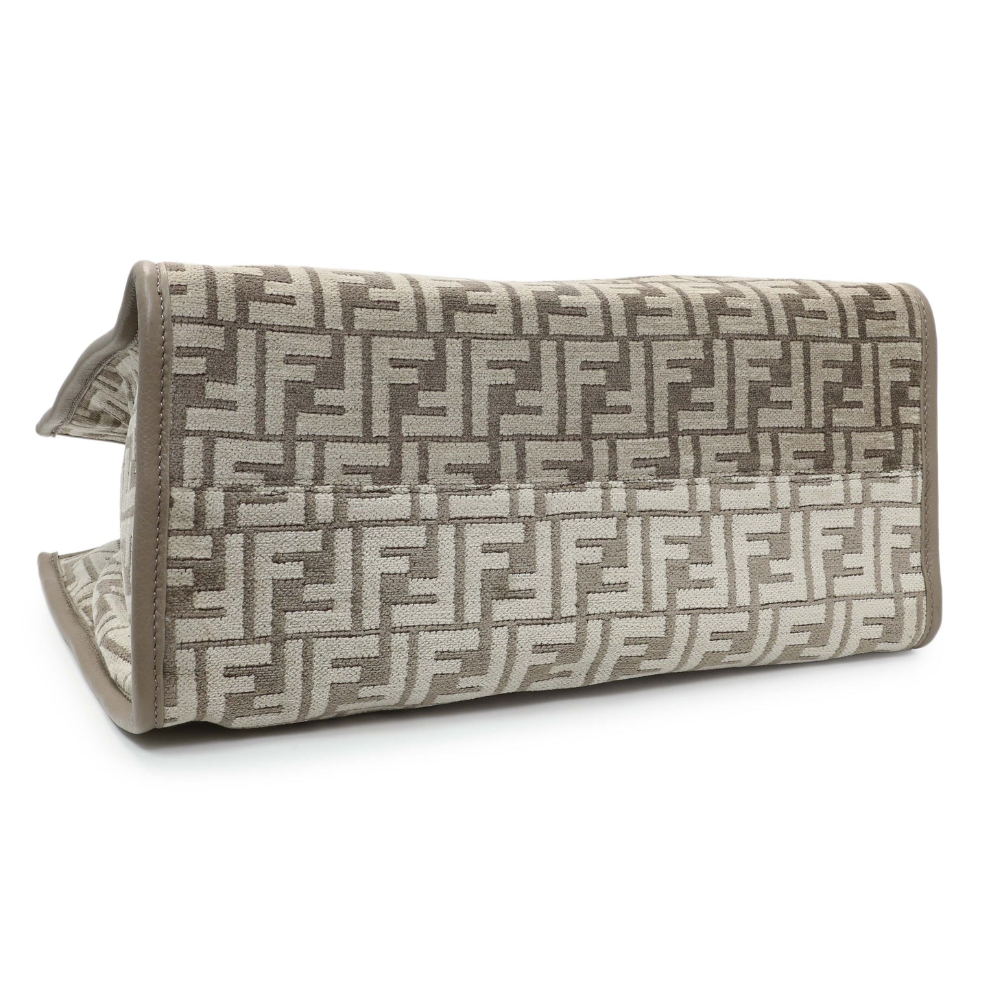 Exclusive Fendi Dove Grey Chenille Vitello Cher Sunshine FF Motif Medium Tote — Back View