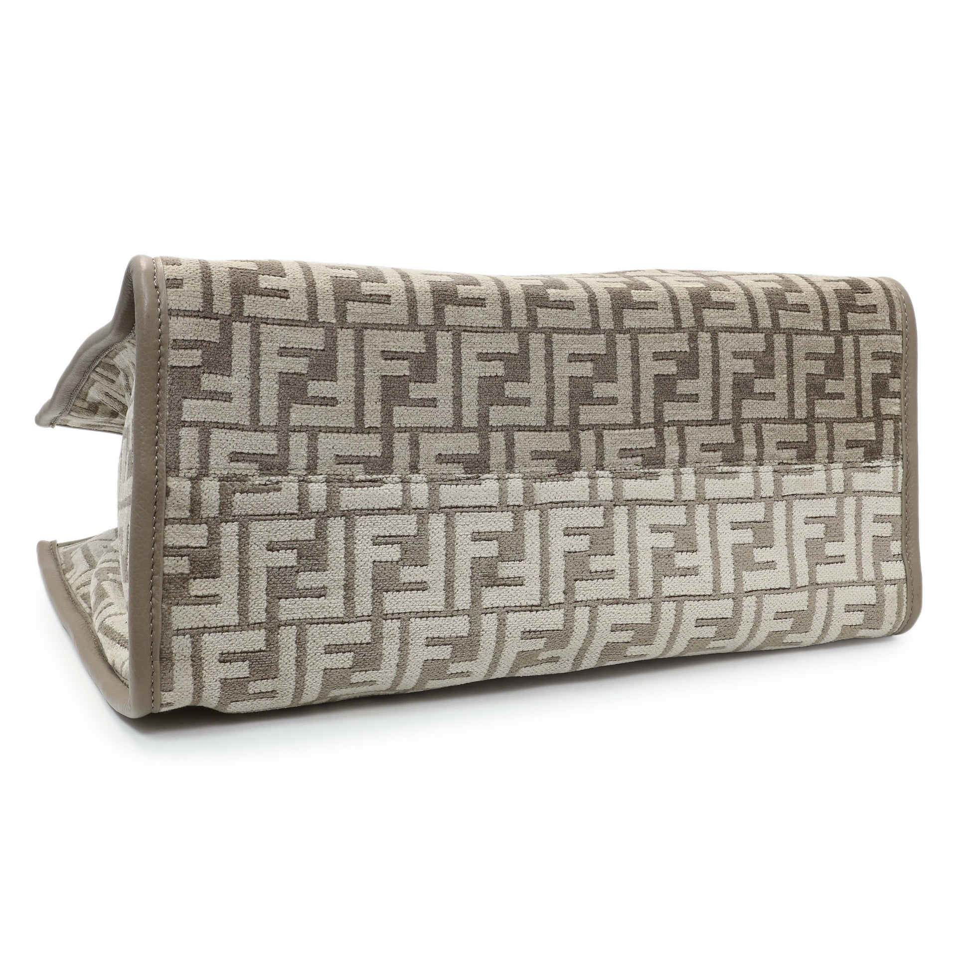 Exclusive Fendi Dove Grey Chenille Vitello Cher Sunshine FF Motif Medium Tote — Back View