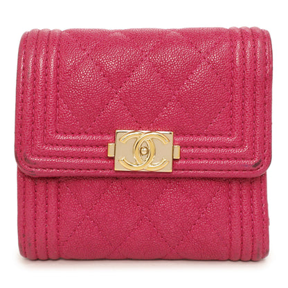 Exclusive Chanel Fuchsia Quilted Caviar Boy Compact Wallet — Front View