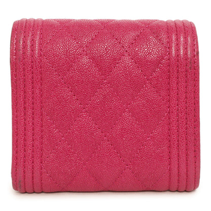 Exclusive Chanel Fuchsia Quilted Caviar Boy Compact Wallet — Side View