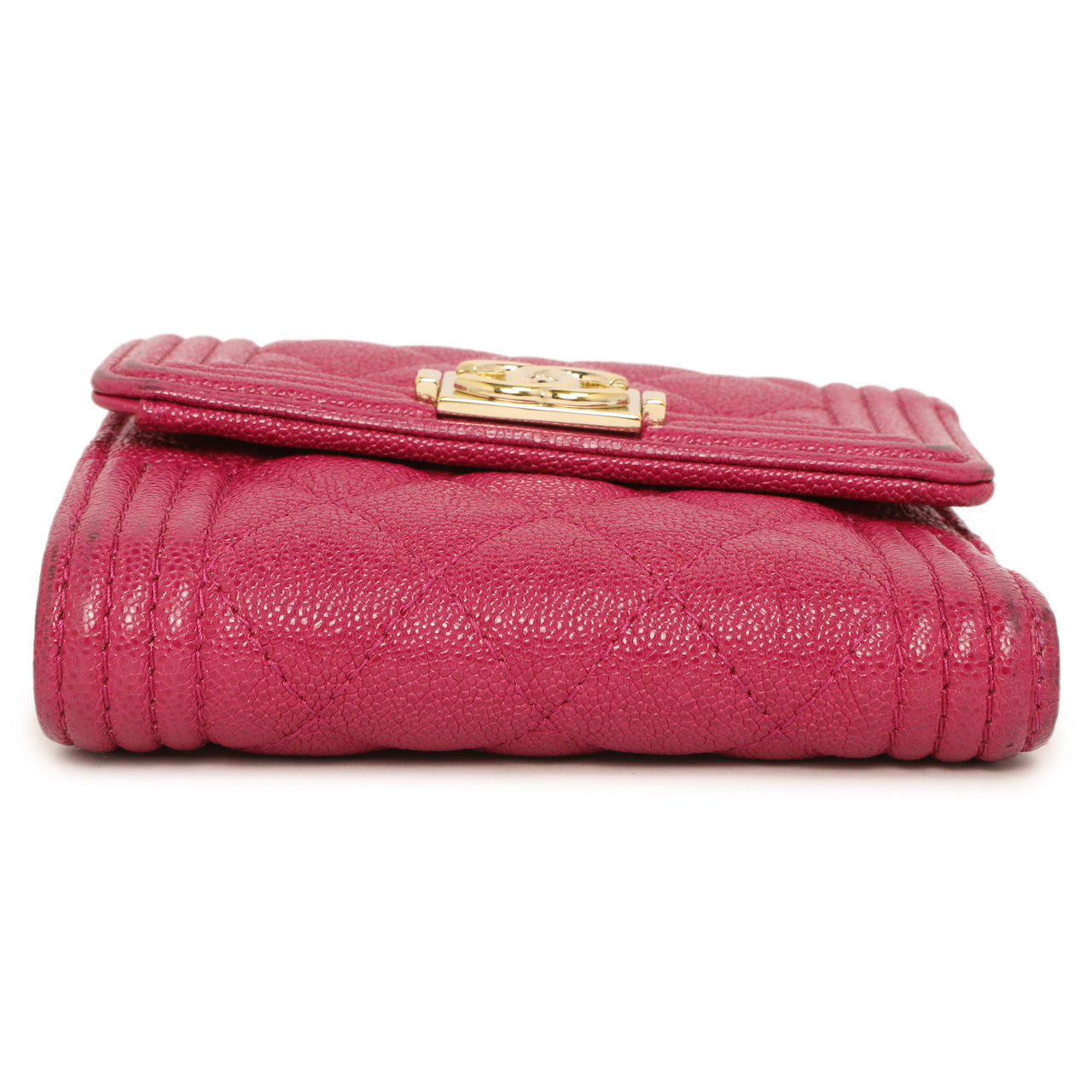 Exclusive Chanel Fuchsia Quilted Caviar Boy Compact Wallet — Back View