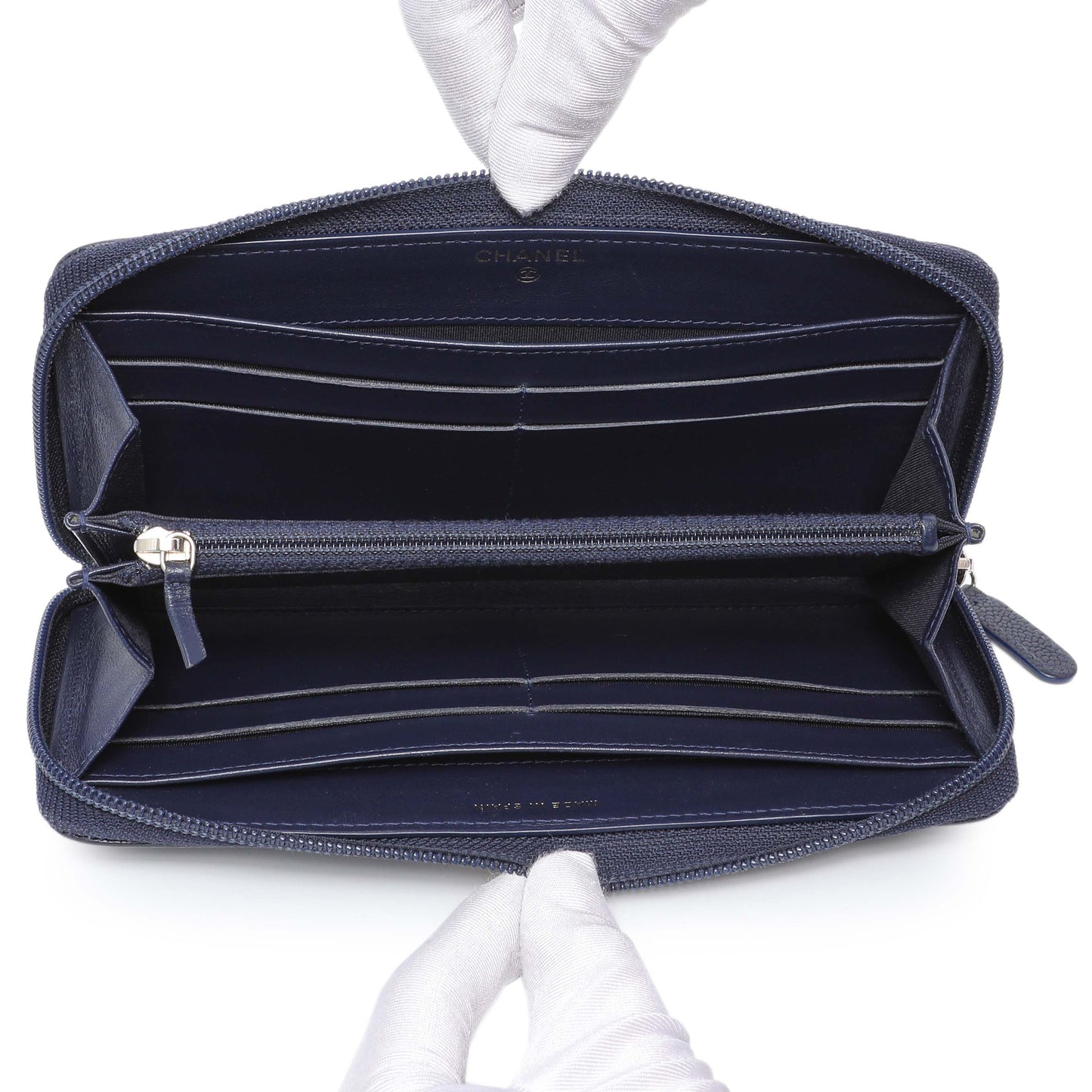 Exclusive Chanel Navy Chevron Quilted Caviar Boy Long Zip Around Wallet — Alternate View 8