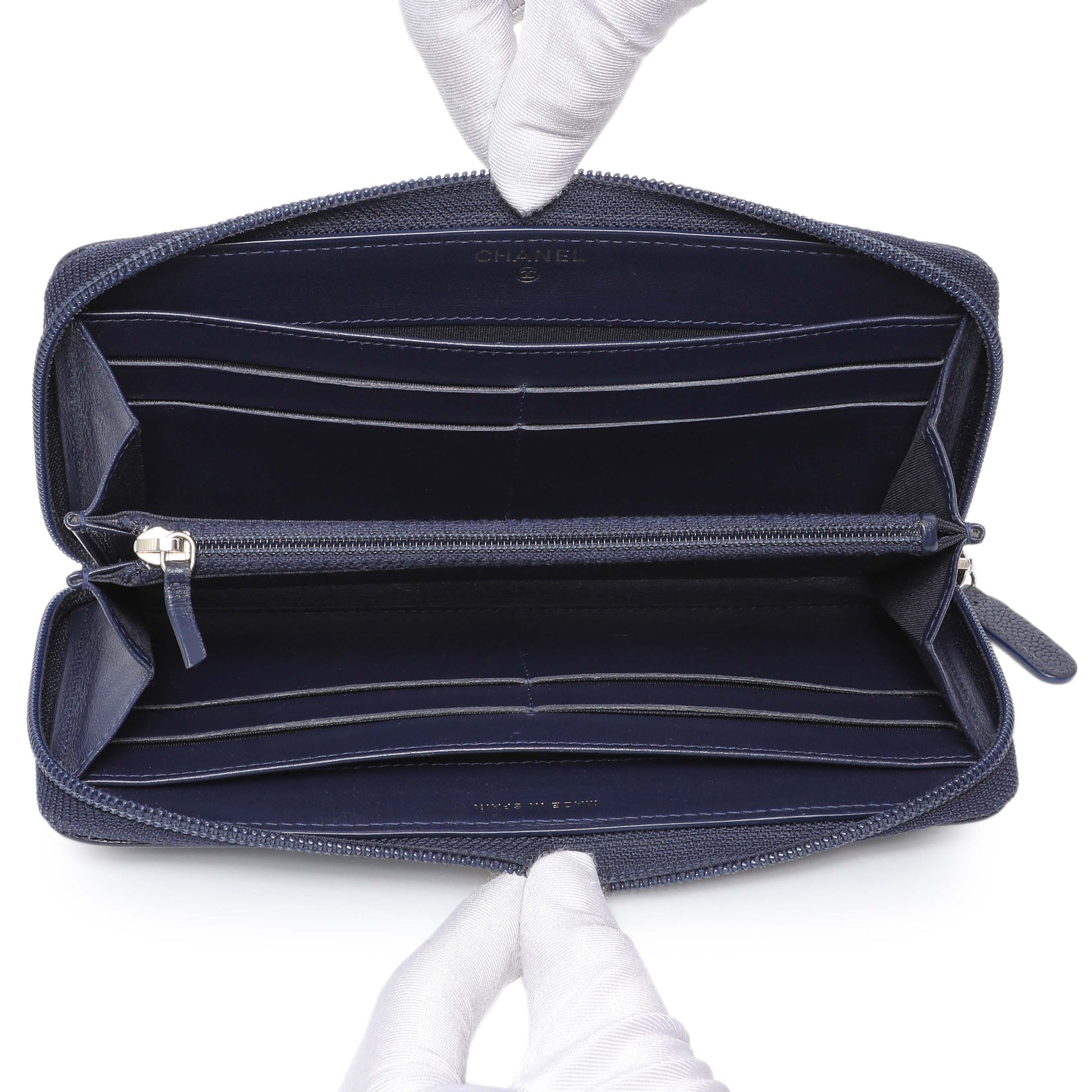 Exclusive Chanel Navy Chevron Quilted Caviar Boy Long Zip Around Wallet — Alternate View 8