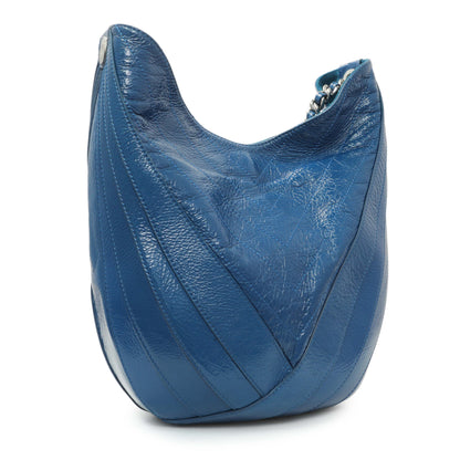Exclusive Chanel Blue Crumpled Patent Leather Droplet Hobo — Side View