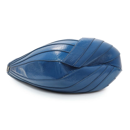 Exclusive Chanel Blue Crumpled Patent Leather Droplet Hobo — Back View
