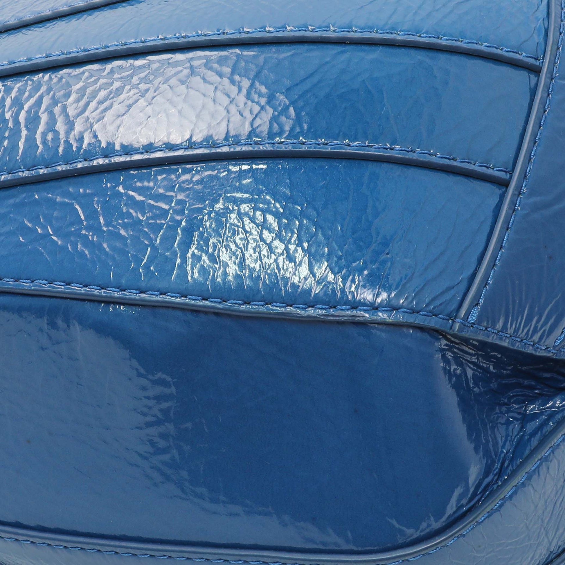 Exclusive Chanel Blue Crumpled Patent Leather Droplet Hobo — Top View