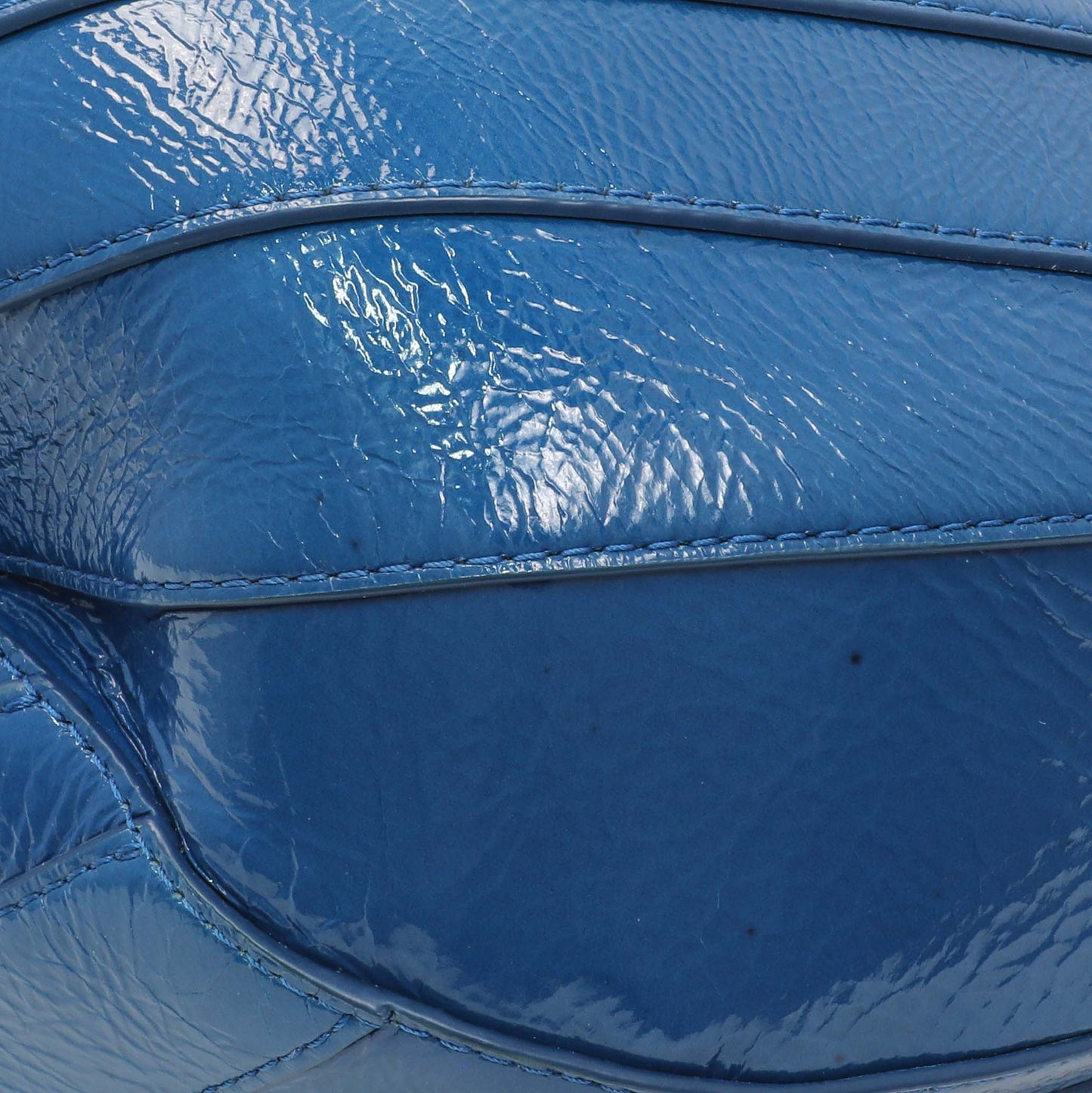 Exclusive Chanel Blue Crumpled Patent Leather Droplet Hobo — Detail View