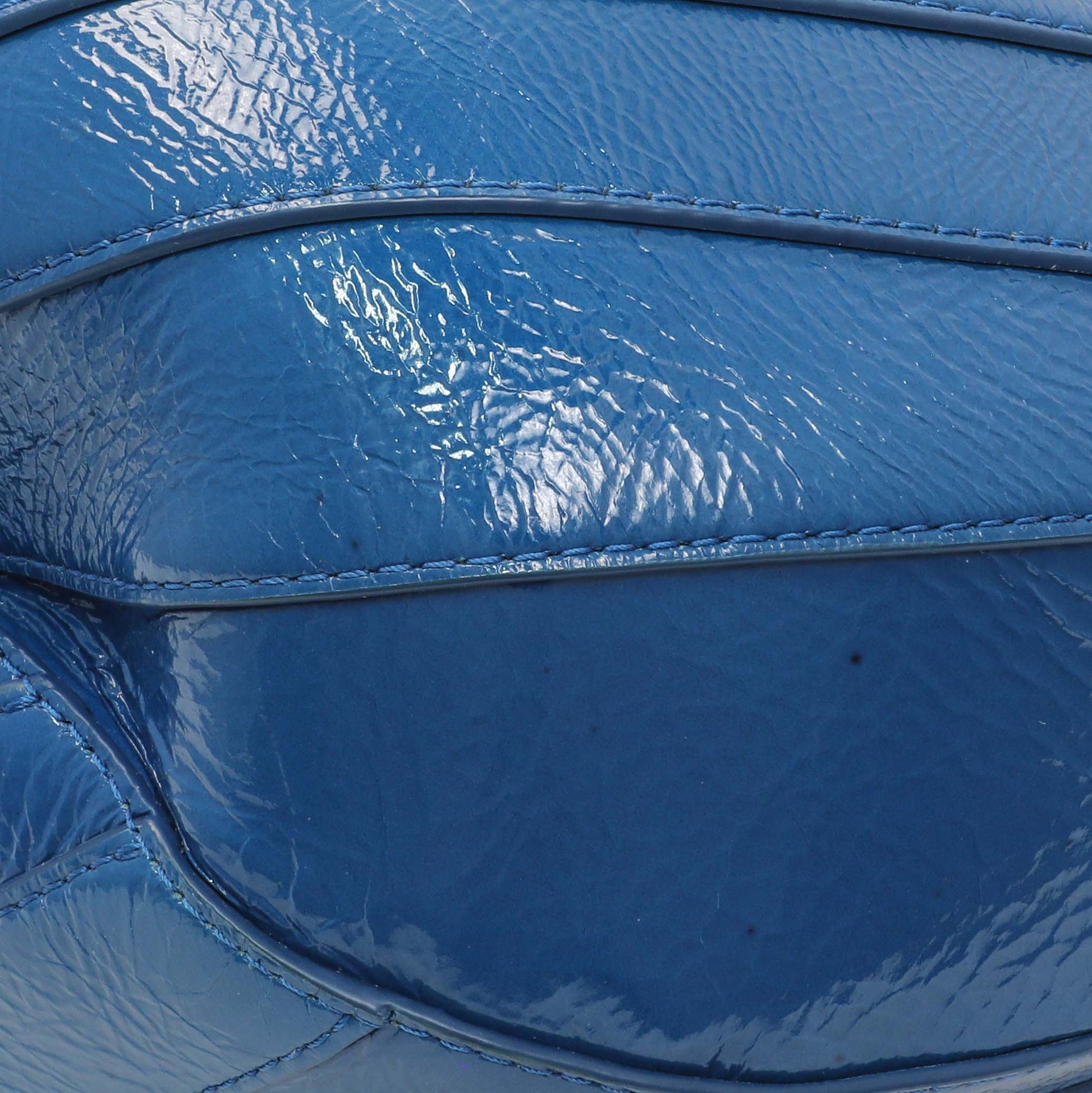 Exclusive Chanel Blue Crumpled Patent Leather Droplet Hobo — Detail View