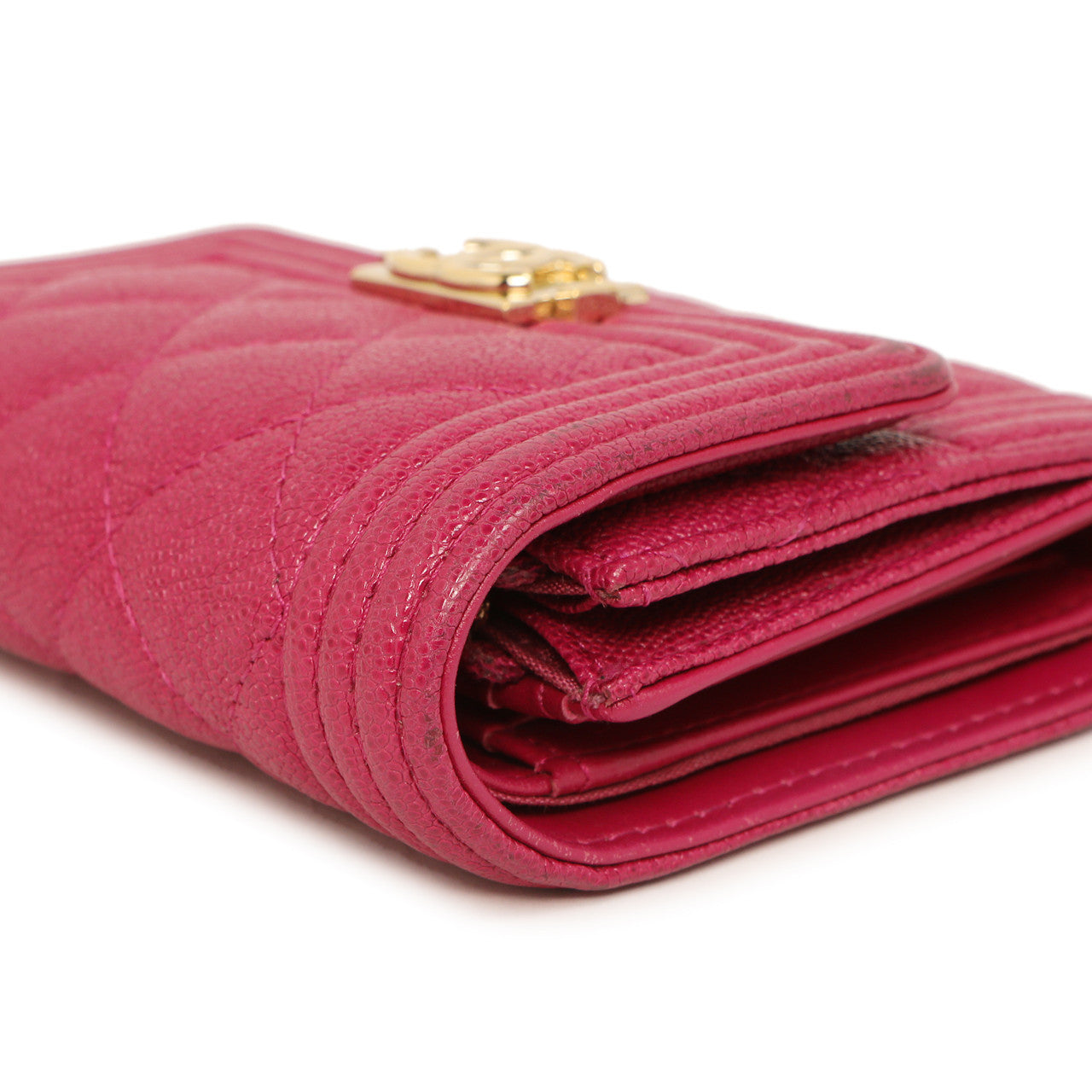 Exclusive Chanel Fuchsia Quilted Caviar Boy Compact Wallet — Top View