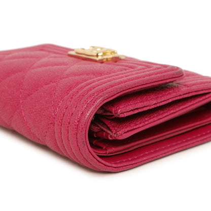 Exclusive Chanel Fuchsia Quilted Caviar Boy Compact Wallet — Top View