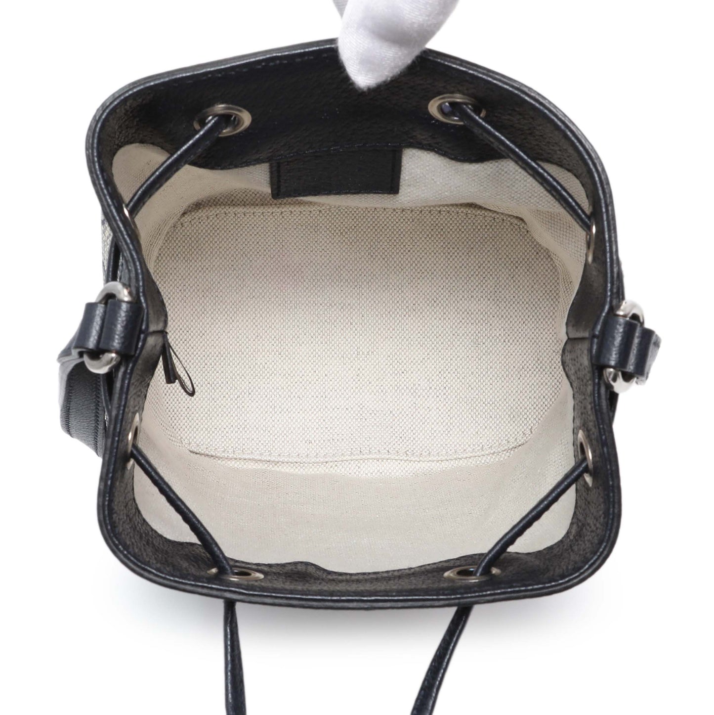 Exclusive Gucci Blue GG Supreme Monogram Web Mini Ophidia Bucket Bag — Top View