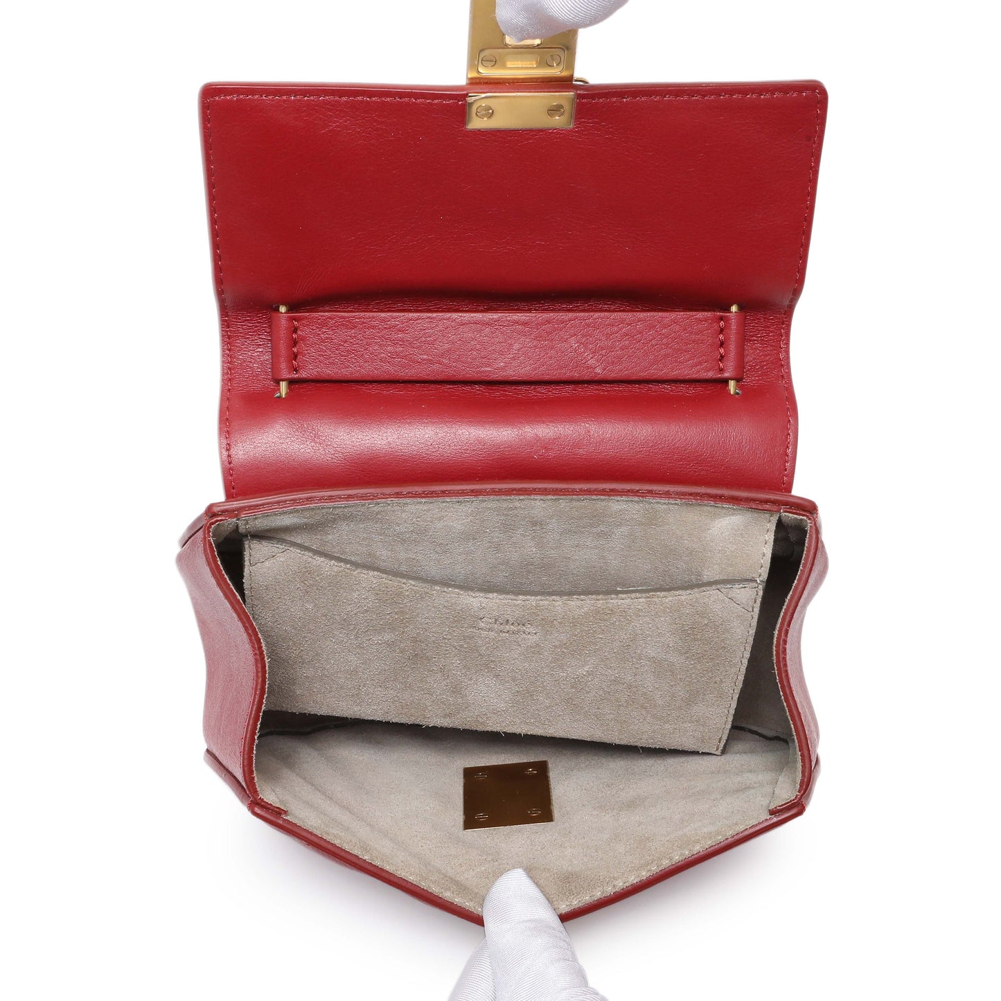 Exclusive Chloe Red Calfskin Quilted Mini Drew Bijou Shoulder Bag — Top View