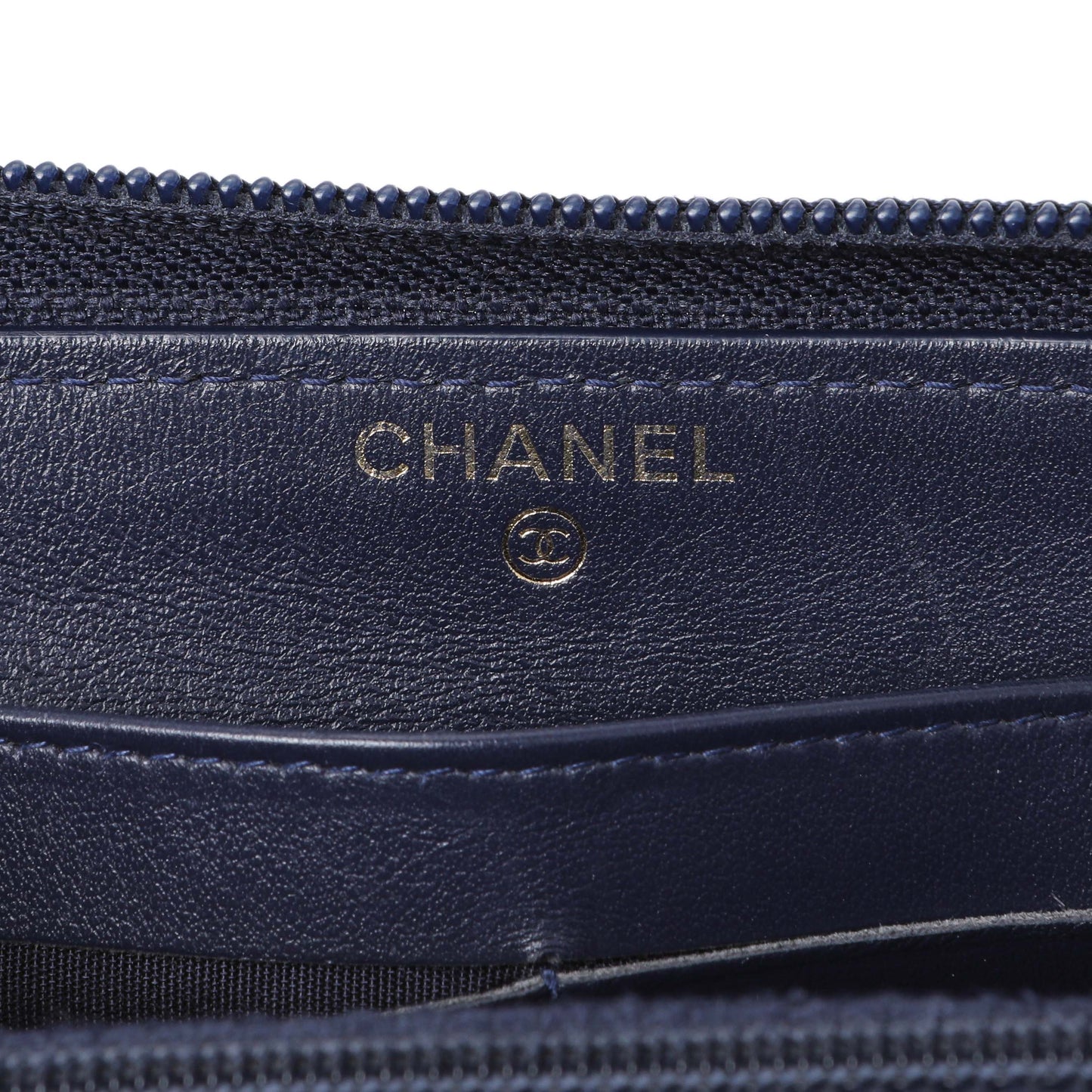 Exclusive Chanel Navy Chevron Quilted Caviar Boy Long Zip Around Wallet — Alternate View 9