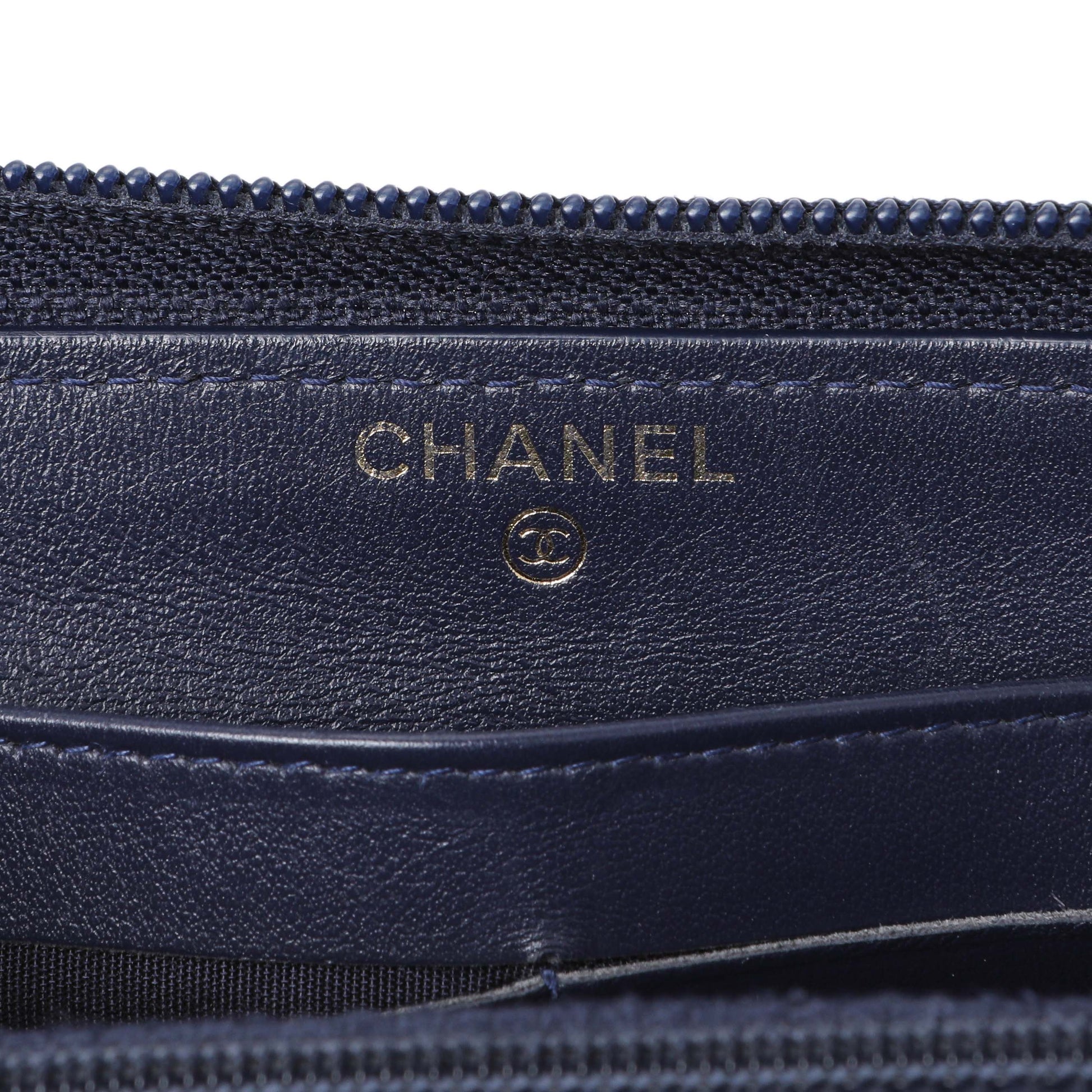 Exclusive Chanel Navy Chevron Quilted Caviar Boy Long Zip Around Wallet — Alternate View 9