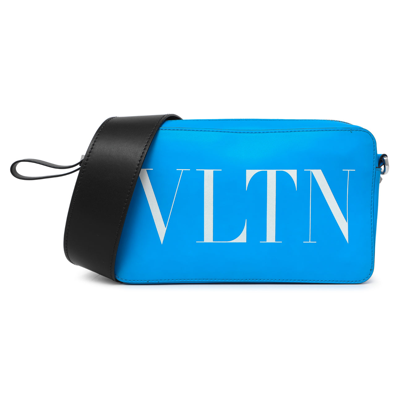 Exclusive Valentino Blue Calfskin VLTN Print Crossbody Bag — Front View