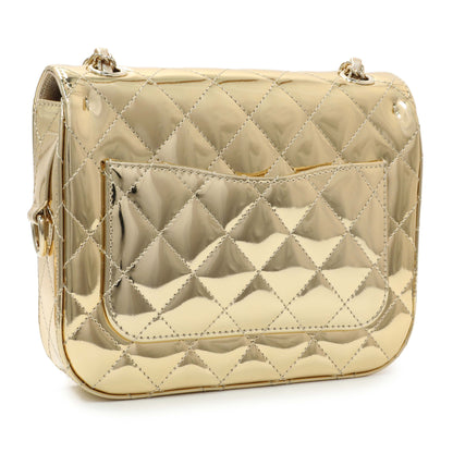 Exclusive Chanel Gold Mirror Calfskin Quilted Hollywood Boulevard Mini Flap With Star Coin Purse — Side View